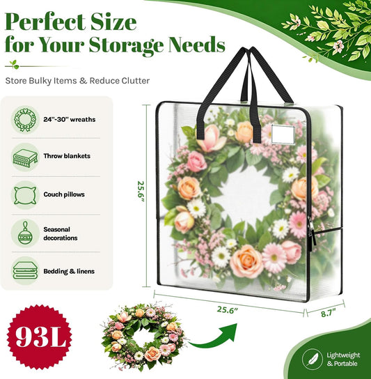 Wreath Storage Container – 93L Clear Bag for Wreaths up to 30"