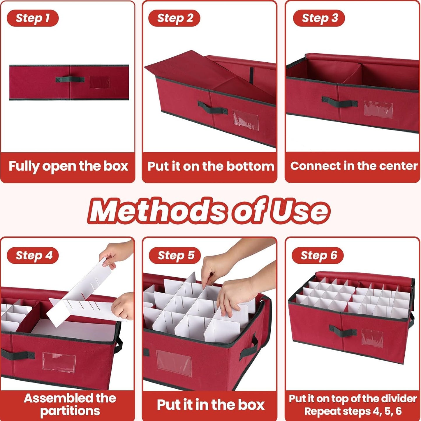 Ornament Storage Box – Holds Up to 64 Ornaments, Adjustable Dividers