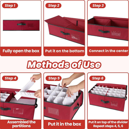 Ornament Storage Box – Holds Up to 64 Ornaments, Adjustable Dividers