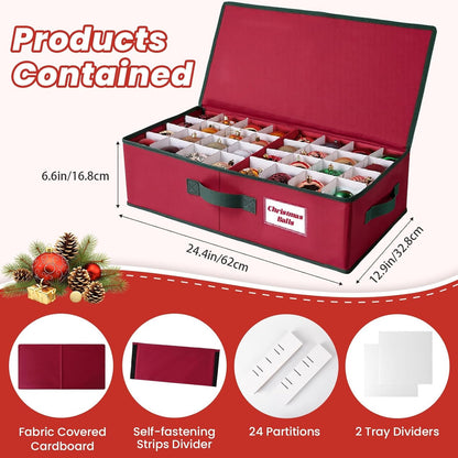 Ornament Storage Box – Holds Up to 64 Ornaments, Adjustable Dividers