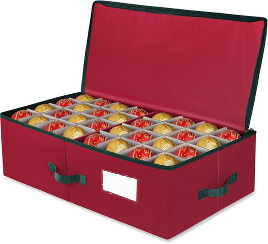 Ornament Storage Box – Holds Up to 64 Ornaments, Adjustable Dividers