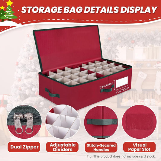 Ornament Storage Box – Holds Up to 64 Ornaments, Adjustable Dividers